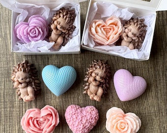 Handmade Mini Hedgehogs Soap Set, Mini Heart Soap, Baby shower gift, Party Favors, For Kids, Great Gift for Party