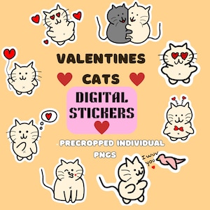 Leuke digitale plannerstickers | 12 kattenstickers voor Valentijn| Leuke GoodNotes-plannerstickers | Digitale stickers | Digitale Valentijnsstickers