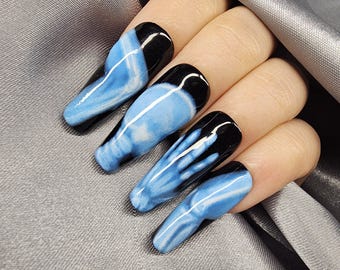 X-Ray press on nails kit, Black Coffin nail presson, Skeleton handmade nail, Gift for Anatomy lovers, Cool fake nails, Glow in the dark nail
