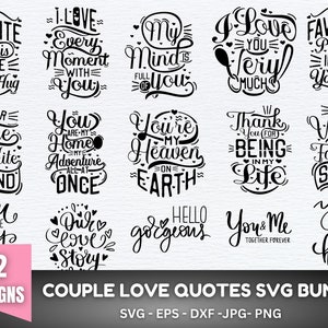 Pacote de citações de amor de casais SVG, pacote de maiores ditados de romance, amantes e casais SVG, citações de amor romântico SVG, placa de quarto SVG, romântico