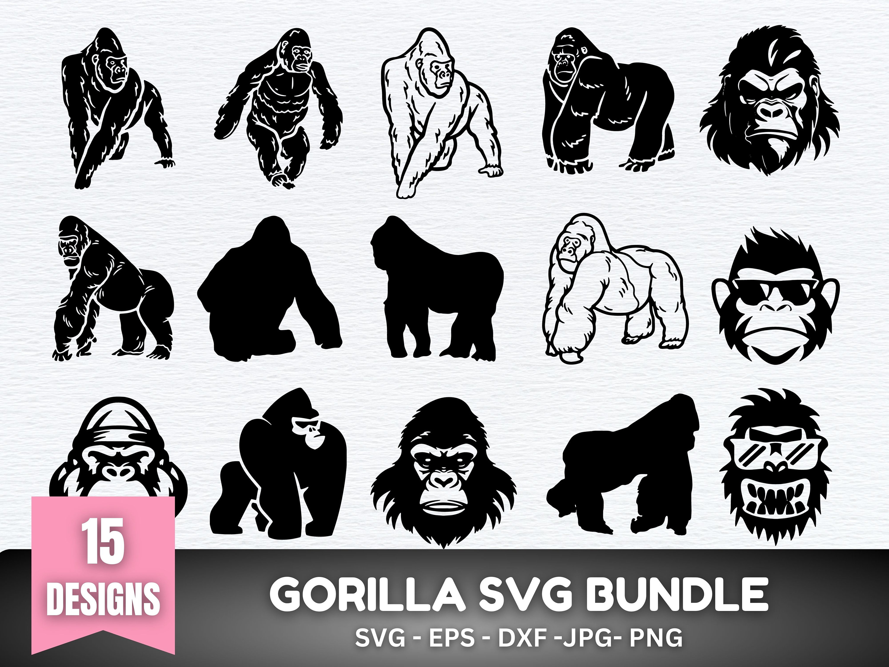 Gorilla SVG Bundle, Gorilla PNG Bundle, Gorilla Clipart, Monkey svg, Gorilla Silhouette, Gorilla SVG Cut Files for Cricut, Gorilla Head Svg