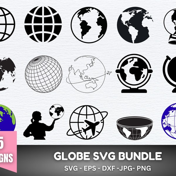 Globe SVG Bundle, planet PNG Bundle, World Clipart, Globe Silhouette, World Globe SVG Cut Files for Cricut, Globe svg, Globe png bundle