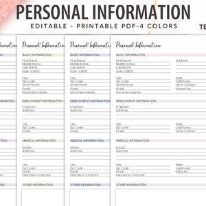Personal Information Form, Secure Data Collection, Editable Personal ...