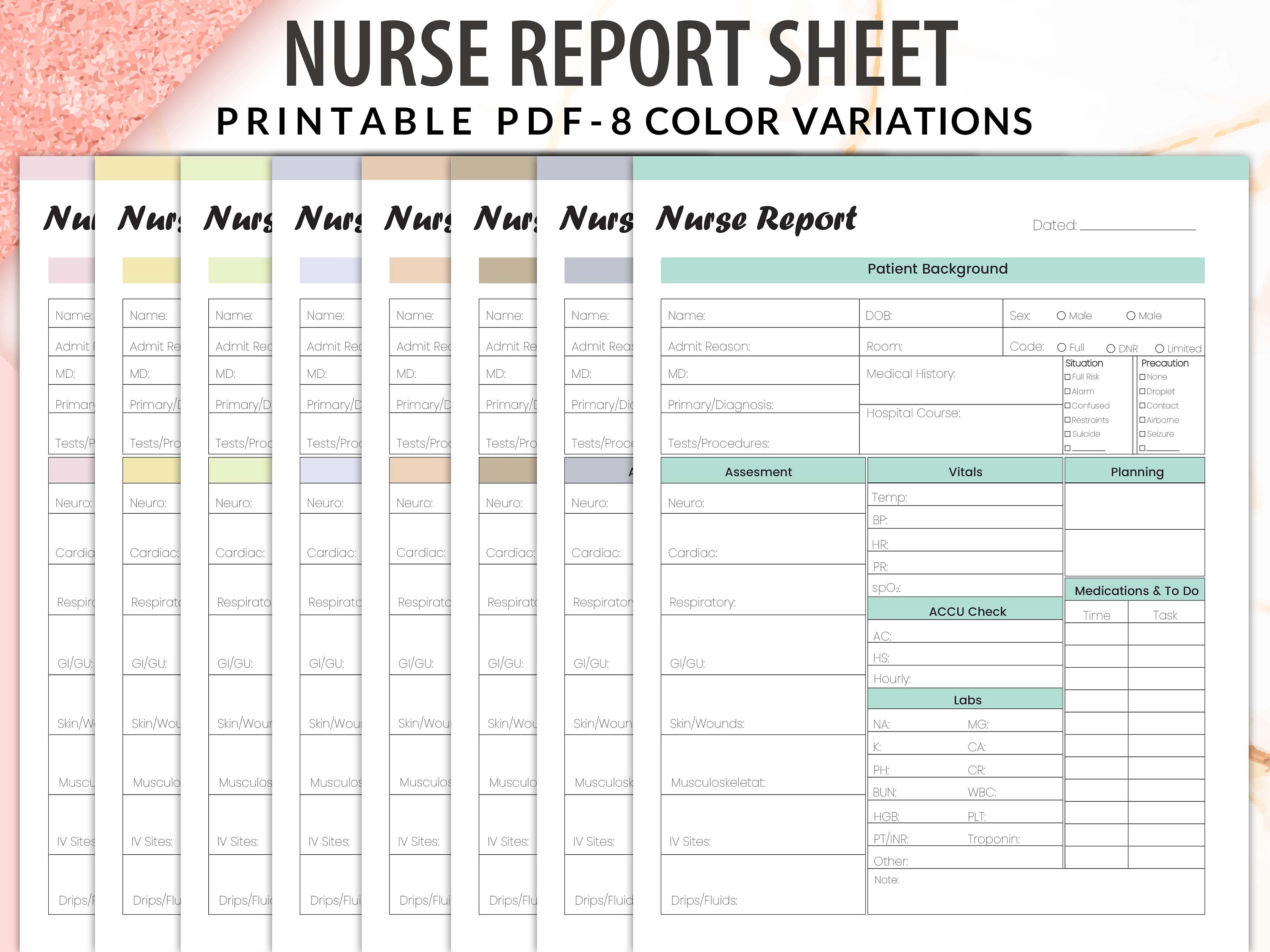 Printable Nurse Report Sheet, Efficient Patient Care Documentation ...