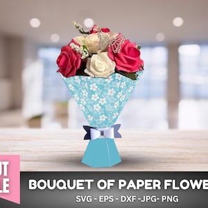 Bouquet di fiori di carta, vaso per fiori di carta, bouquet vaso Svg, bouquet di fiori di carta, file di taglio SVG, download istantaneo Svg, Png, Dfx, Eps