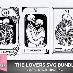 Paquete SVG de los amantes, carta del tarot de los amantes, svg de amantes esqueletos, svg de esqueletos de San Valentín, svg de cartas del tarot, paquete SVG de pareja, pareja