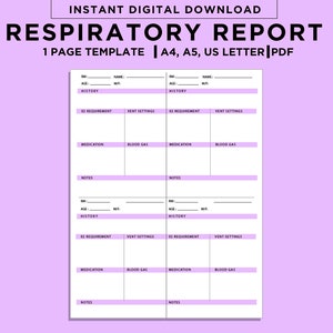 Respiratory Report for Comprehensive Health Assessment, Breath of Life, Respiratory Therapist Report Sheet