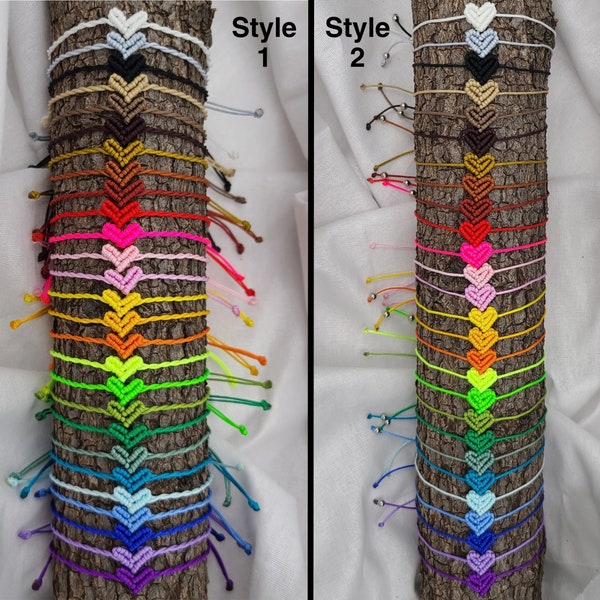 Macrame Heart String Bracelet, Colorful Friendship Bracelets, Dainty Hand Woven Nylon Cord Stacking Bracelets, 27 Colors, 2 Different Styles
