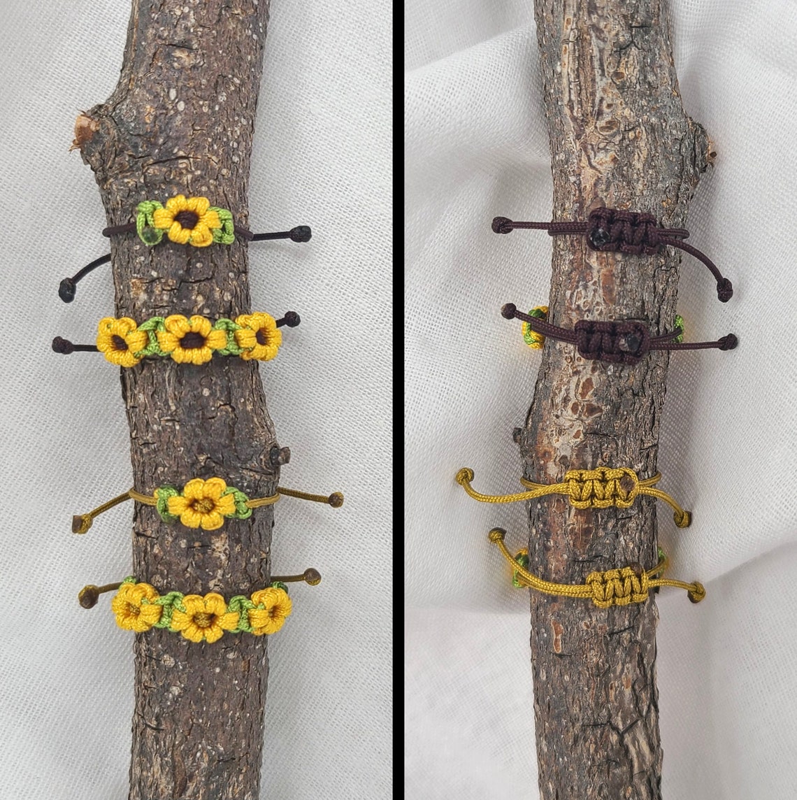 Macrame Sunflower String Ring, Dainty Flower Friendship Bands, Hand ...