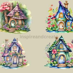 Fairy House Clipart, 8 PNG Watercolor Fantasy Houses, Magical Mystical art, Fairy Houses png,  House Digital Illustrations, Fantasy clipart