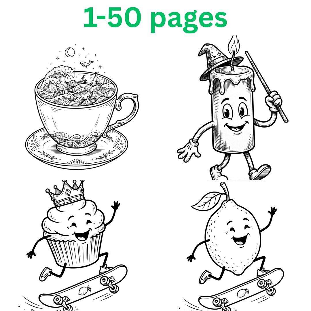 50 Fun Coloring Pages for Kids and Adults, Whimsical Illustrations ...