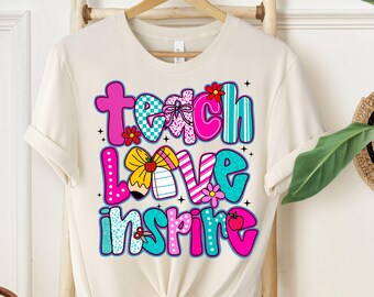 Camiseta "Enseña, ama, inspira", sudadera para profesores, camiseta bonita para profesores, regalo de agradecimiento para profesores, sudadera colorida para profesores