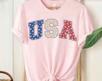 Camiseta gráfica retro de estrella de EE. UU. con bandera estadounidense