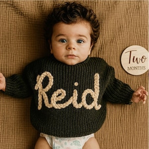 Hand Embroidered Name Baby Sweater, Personalized Baby Name Sweater, Custom Baby Sweater With Name, Welcome Baby Gift, Baby shower gift
