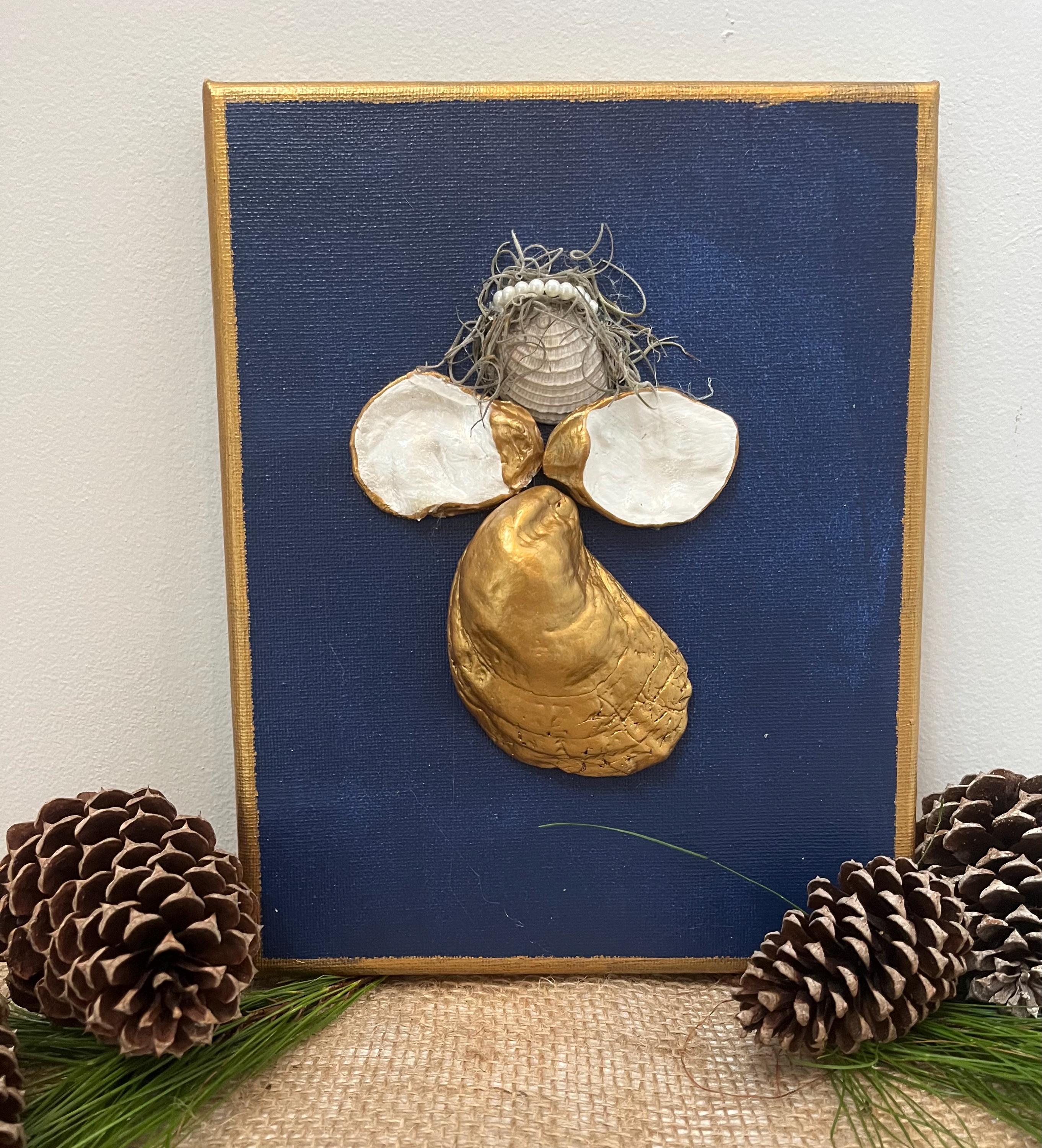 Shell Angel Statue Oyster Shell Angel Mounted on an 8x10
