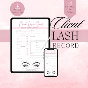 Lash Client Record Template, Editable Lash Mapping Printable Form, Eyelash Extensions Client Record, Pink and white lash form, Lash Client
