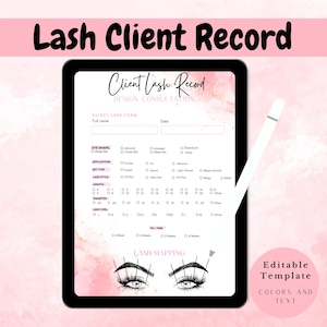 Lash Client Record Template, Editable Lash Mapping Printable Form, Instant Download Extensions Client Record, Pink and white lash form