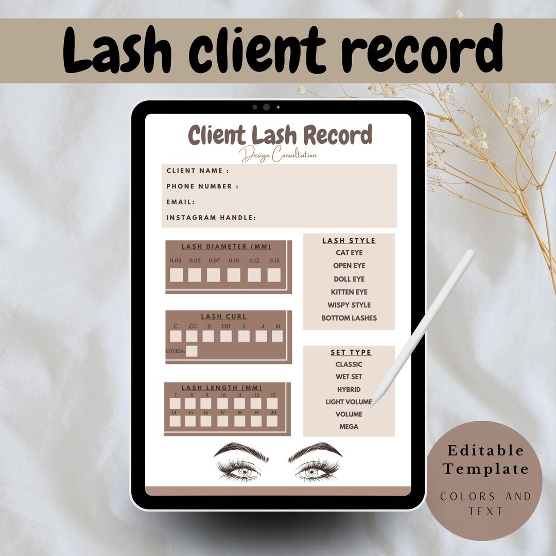 Lash Client Record Template, Editable Lash Mapping Printable Form ...