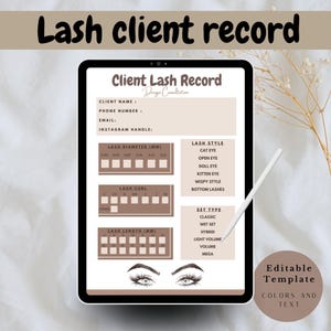 Lash Client Record Template, Editable Lash Mapping Printable Form, Eyelash Extensions Client Record, Beige and white lash form, Lash Client