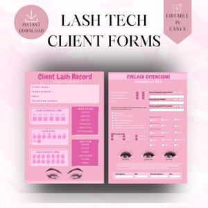 Lash Client Record Template, Editable Lash Mapping Printable Form, Eyelash Extensions Client Record, Pink and white lash form, Lash Client