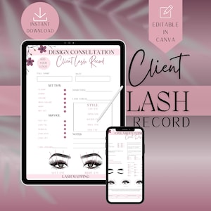 Lash Client Record Template, Editable Lash Mapping Printable Form, Eyelash Extensions Client Record, Pink and white lash form, Lash Client
