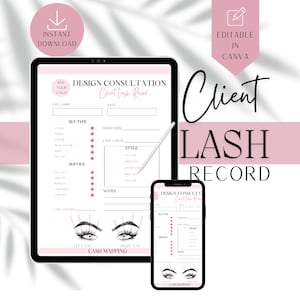 Lash Client Record Template, Editable Lash Mapping Printable Form, Eyelash Extensions Client Record, Instant Download lash form, Lash Client