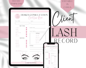 Sjabloon wimperbestand, bewerkbaar afdrukbaar formulier wimpertoewijzing, wimperextensies klantrecord, wimperformulier direct downloaden, wimperclient