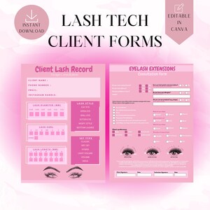 Lash Client Record Template, Editable Lash Mapping Printable Form, Eyelash Extensions Client Record, Pink and white lash form, Lash Client