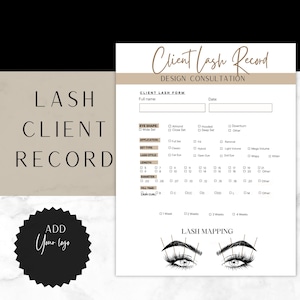Lash Client Record Template, Editable Lash Mapping Printable Form, Instant Eyelash Extensions Client Record, Pink and white lash form