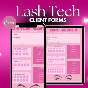 Lash Client Record Template, Editable Lash Mapping Printable Form, Eyelash Extensions Client Record, Pink and white lash form, Lash Client