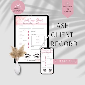 Lash Client Record Template, Editable Lash Mapping Printable Form, Eyelash Extensions Client Record, Pink and white lash form,Lash Client