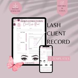 Lash Client Record Template, Editable Lash Mapping Printable Form, Eyelash Extensions Client Record, Pink and white lash form, Lash Client