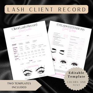 Lash Client Record Template, Editable Lash Mapping Printable Form, Instant Eyelash Extensions Client Record, Pink and white lash form