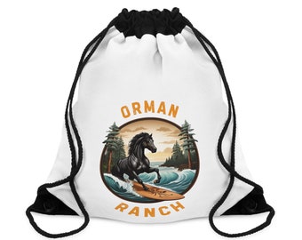 Orman Ranch Merch: Horse Surfing Logo on Drawstring Backpack - The Perfect Lightweight Bag for Your Next Adventure!