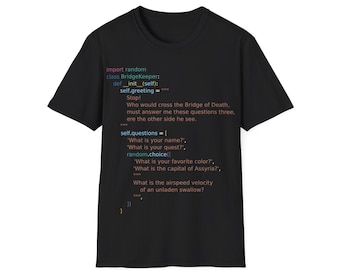 Funny Python T-Shirt Code Movie Quotes Bridge-Keeper Search for the Holy Grail Great Tee Shirt Gift for Computer Programmers