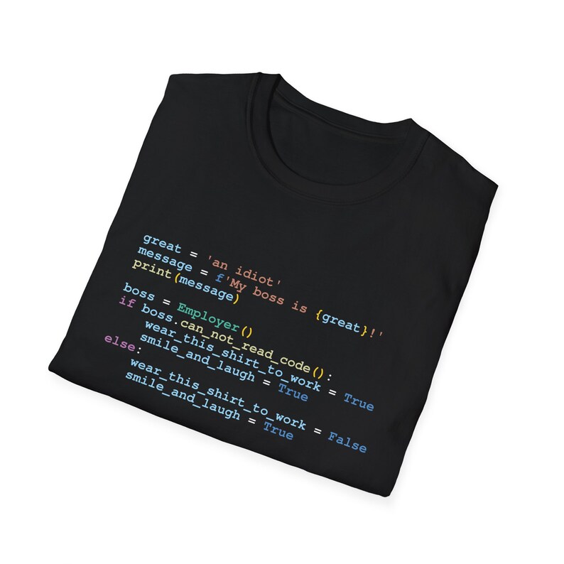 Programación en Python: "¡Mi jefe es un idiota!", mensaje oculto, divertida camiseta de regalo para programadores. imagen 4