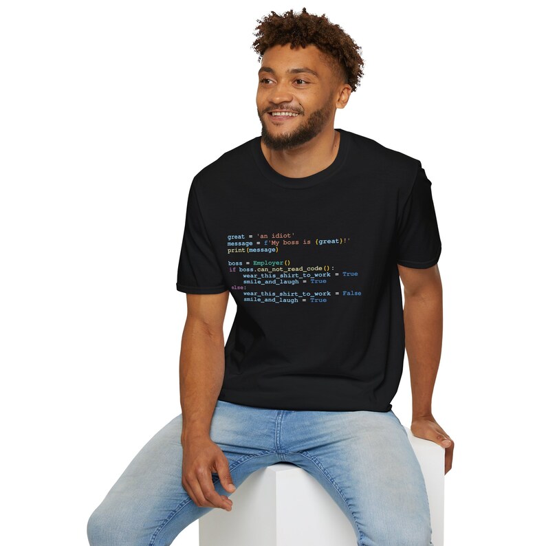 Programación en Python: "¡Mi jefe es un idiota!", mensaje oculto, divertida camiseta de regalo para programadores. imagen 8