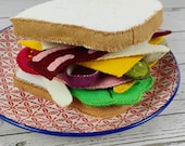 Felt sandwich set with toppings: handmade pretend play lunch food