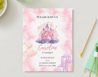 Elegante Mädchenparty Prinzessin Einladung, digitaler Download, bearbeitbare Prinzessin Evite, Prinzessin Party, königliche Einladung