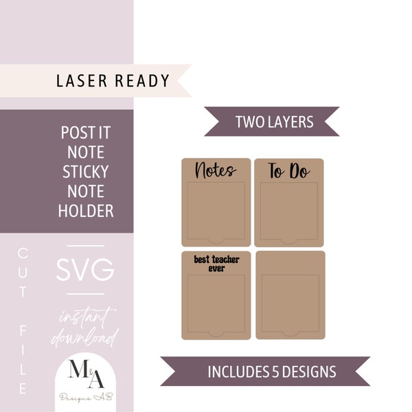 Sticky Note Holder Bundle | Post It Note Template | Laser ready file | Laser cutting beginner pattern | Teacher Office Gift