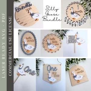 Lot Silly Goose fichier de découpe SVG prêt pour le laser Bonjour tout le monde Cadeau pour bébé Faire-part de nouveau-né Shower de bébé nouvelle maman de gâteau et jalons