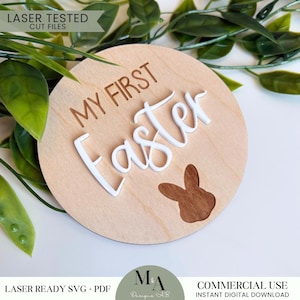 Lapin de Pâques personnalisé premier disque de Pâques étiquette de lapin fichier SVG prêt pour le laser 3D personnalisé enfants Photo accessoire Pâques enfants photographie idée jalon