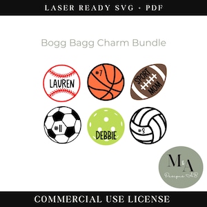 Bogg Bag Sport Bundle Laser bereit SVG Schneidedatei Fußball Fußball Beachvolleyball Pickleball Baseball Tag Name Schild Mannschaftssport