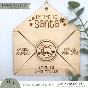 Adorno de carta navideña personalizada para Papá Noel, archivo láser "Querido Papá Noel", soporte para lista de deseos, decoración navideña, entrega de lista de Papá Noel, SVG, magia navideña