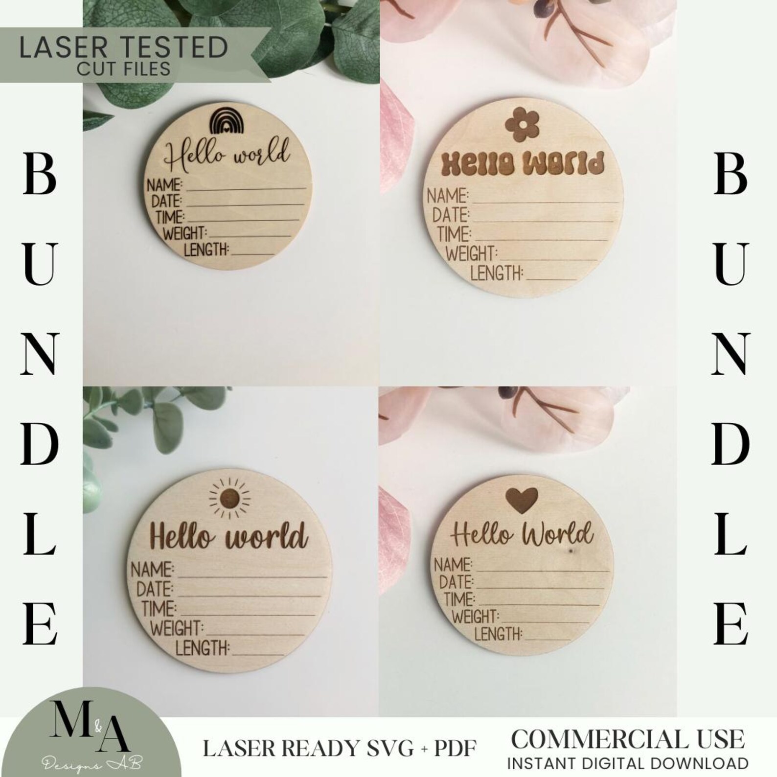 Hello World Birth Stat Disc SVG Laser Ready File Cutting Beginner ...