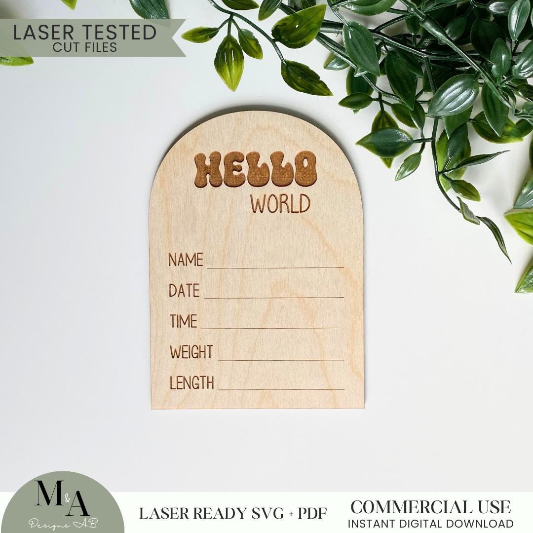 Arch Hello World Birth Stat Newborn Disc Laser Ready SVG Cutting File ...