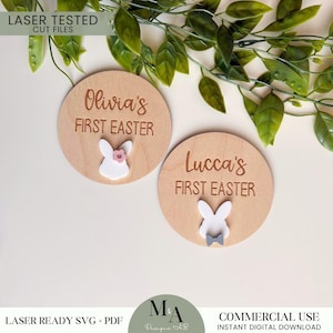 Lapin de Pâques personnalisé premier disque de Pâques étiquette de lapin fichier SVG prêt pour le laser 3D personnalisé enfants Photo accessoire SVG Pâques enfants idée de photographie