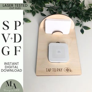 Visitenkartenhalter Platz Reader Handwerk Show Laser bereit Datei Tap to Pay Small Business Logo Display Schild stehen Social Media Zahlungsmarkt
