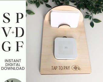 Business Card Holder Square Reader Craft Show Laser Ready File Tap to Pay Small Business Logo Display Sign Stand Social Media Payment Market