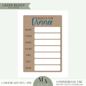 Planche de planification de menus familiaux Fichier de découpe SVG prêt pour le laser Modèle pour débutants Planche de préparation de repas pour le dîner de cette semaine Planification de repas en famille
